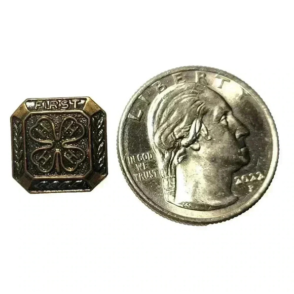 Vintage Bronze 4-H Four Leaf Clover First Medal Lapel Pin Americana Youth Group - Picture 2 of 3